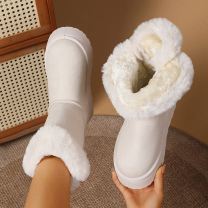 Comfy And Warm Thick-soled Fur Trim Ankle Boot