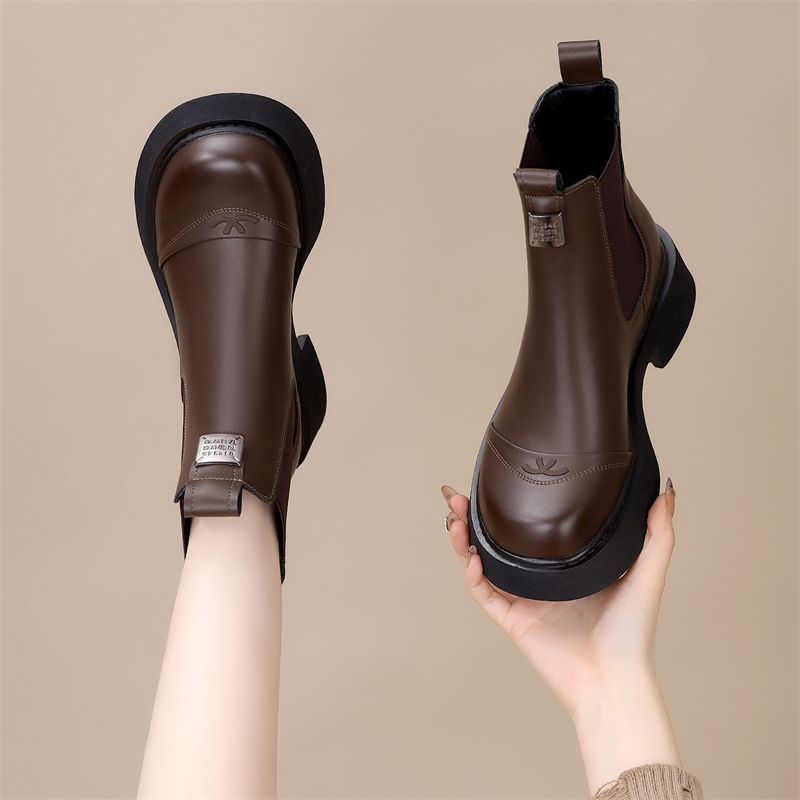Fleece-lined Slip-on Stretch Leather Ankle Boot