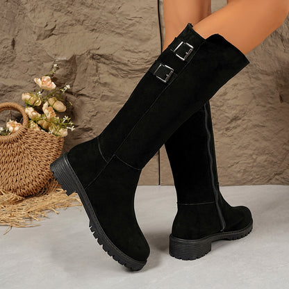 Winter Suede Buckled Knee Boot