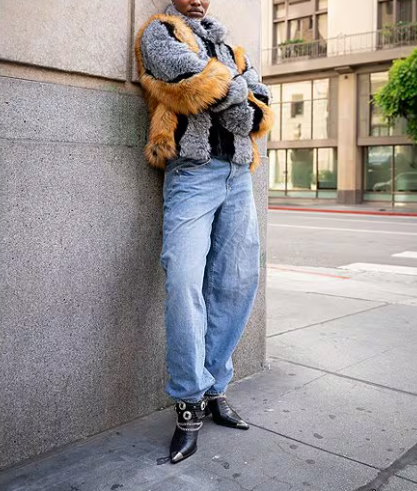 High-neck Zip-up Spliced Faux Fur Coat