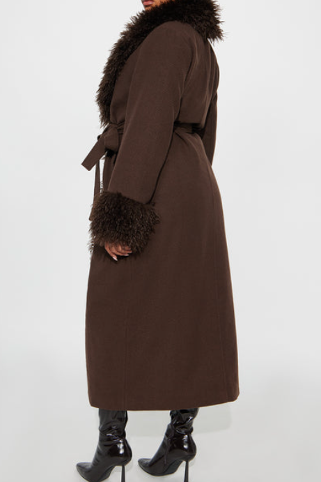 Dark Brown Fur Trim Coat