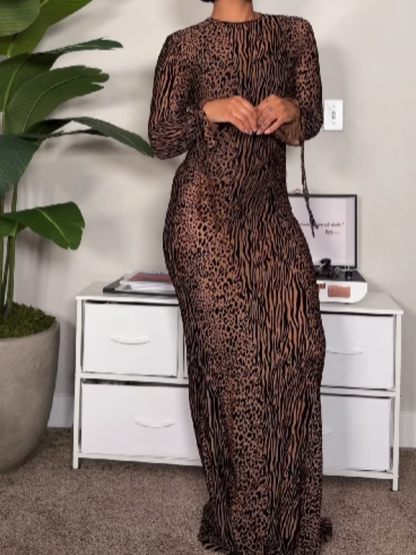 Sexy Long Sleeve Leopard Print Bodycon Dress
