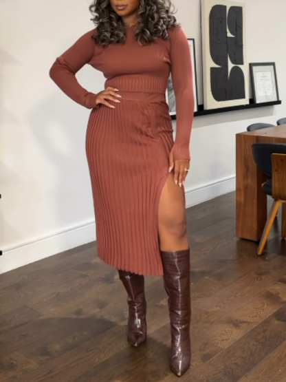 Knitted Split Skirt Set