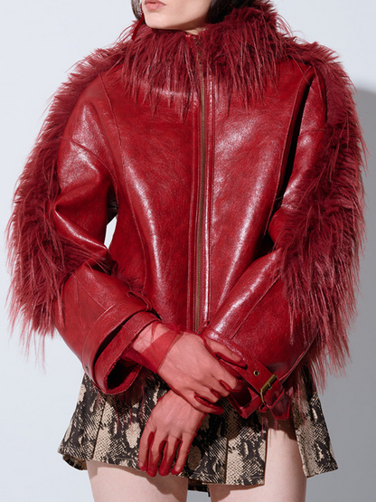 Glossy Distressed Leather Coat