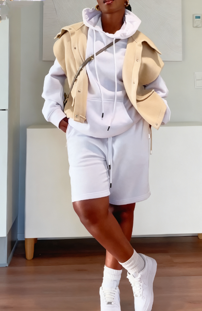Hooded Sports Sweatshirt With Shorts Set