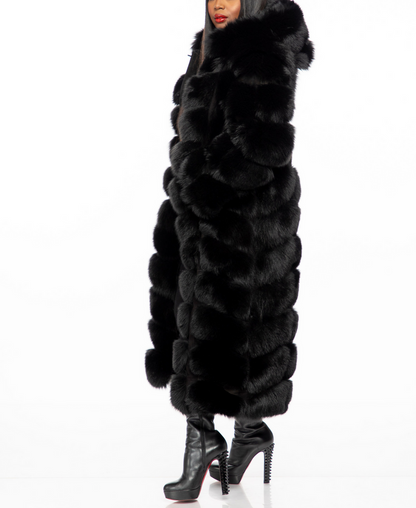 Full Length Hood Fox Fur Plush Coat