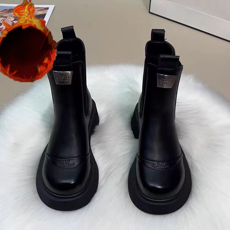 Fleece-lined Slip-on Stretch Leather Ankle Boot