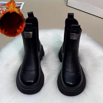 Fleece-lined Slip-on Stretch Leather Ankle Boot