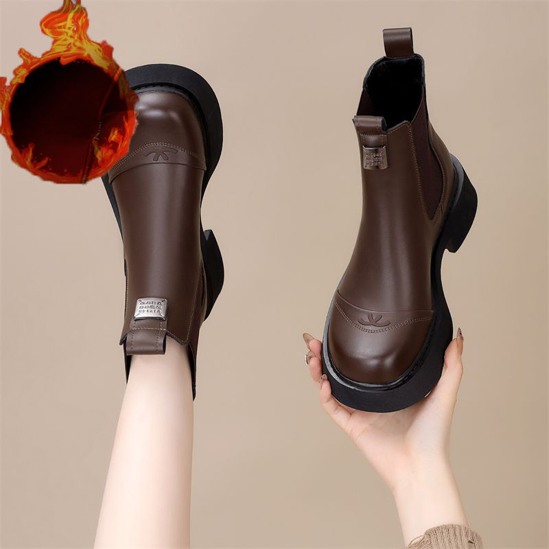 Fleece-lined Slip-on Stretch Leather Ankle Boot