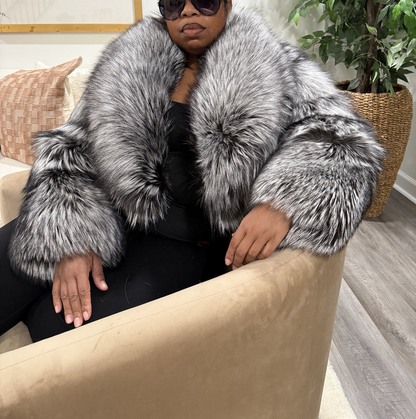 Cropped Silver Fox Fur Coat