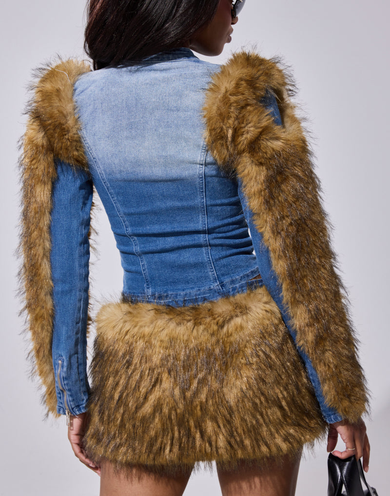 Fur Trim Denim Top