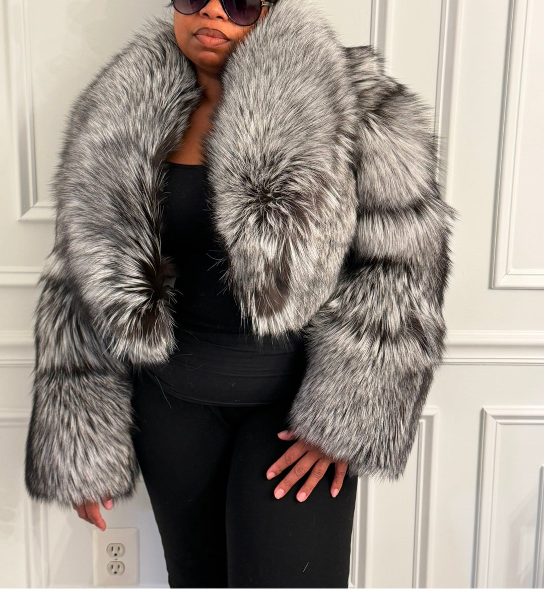 Cropped Silver Fox Fur Coat