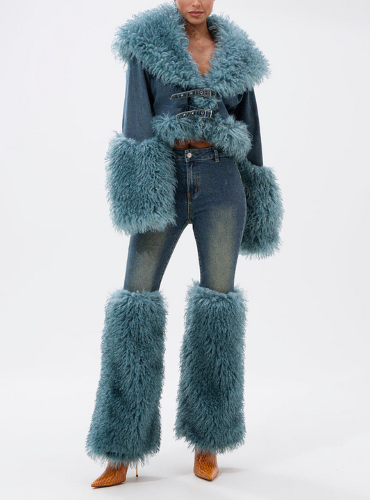 Pretty Fur Trim Denim Jeans