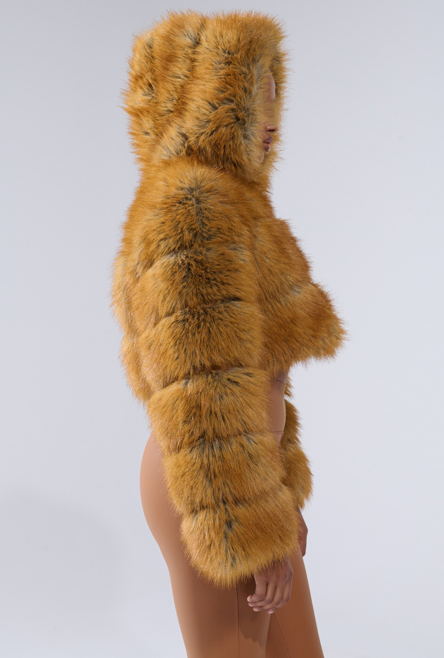 Golden Hooded Faux Fur Coat