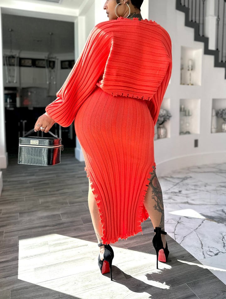 Elegant Ruffled Knit Dress Two-Piece Set