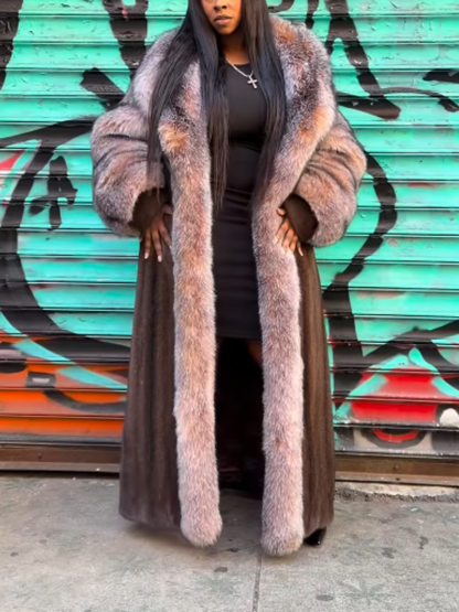 Contrast Faux Fur Long Coat