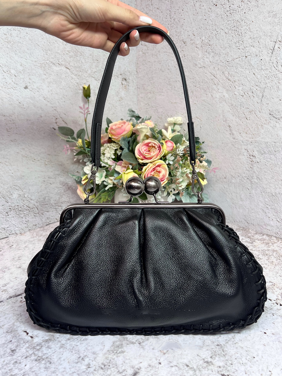 Woven Edge Leather Shoulder Bag