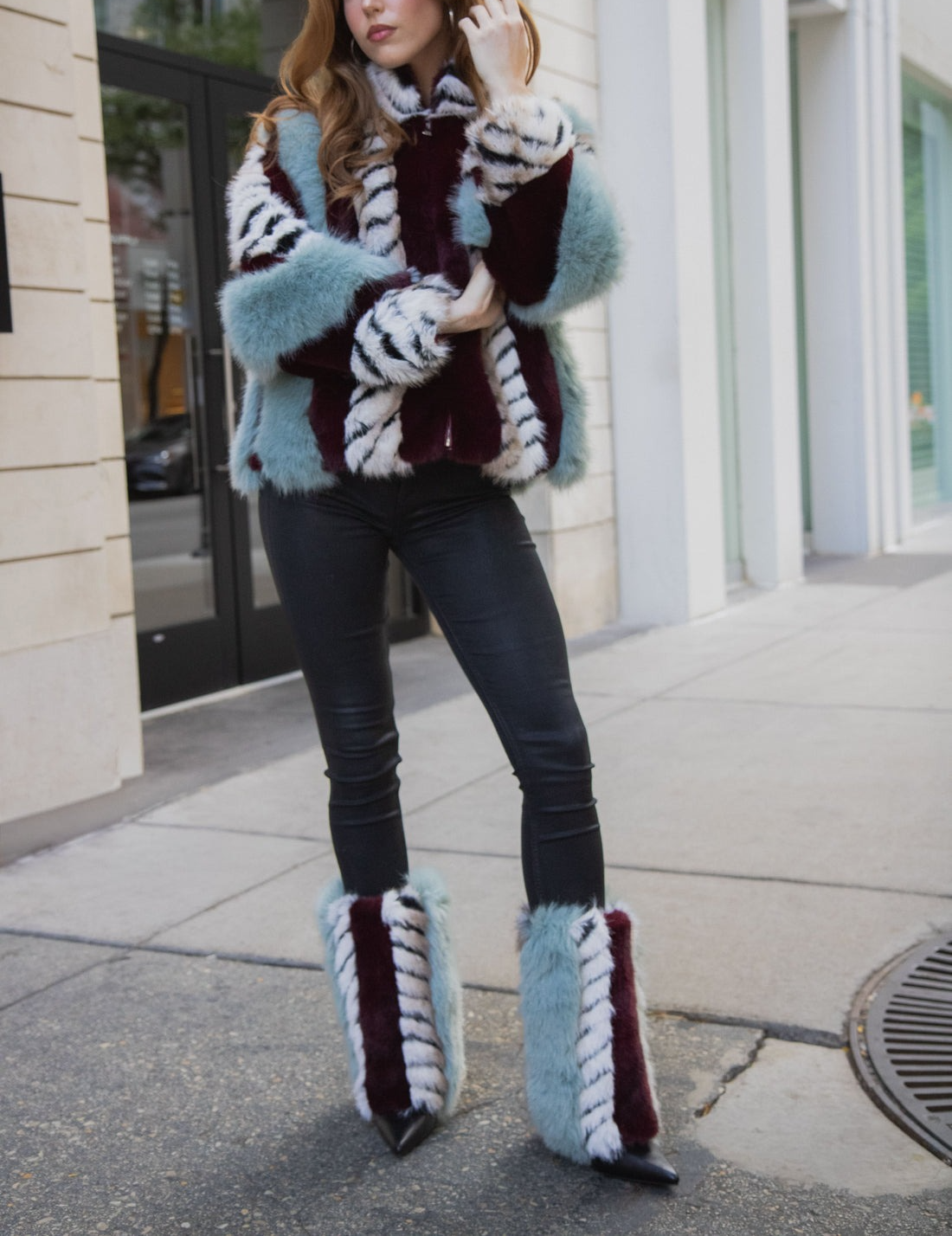 Multi-color Patchwork Faux Fur Plush Coat