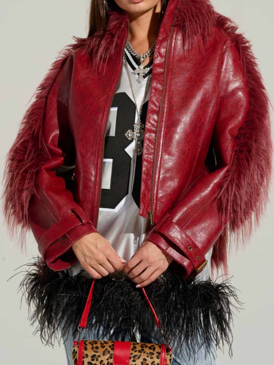 Glossy Distressed Leather Coat