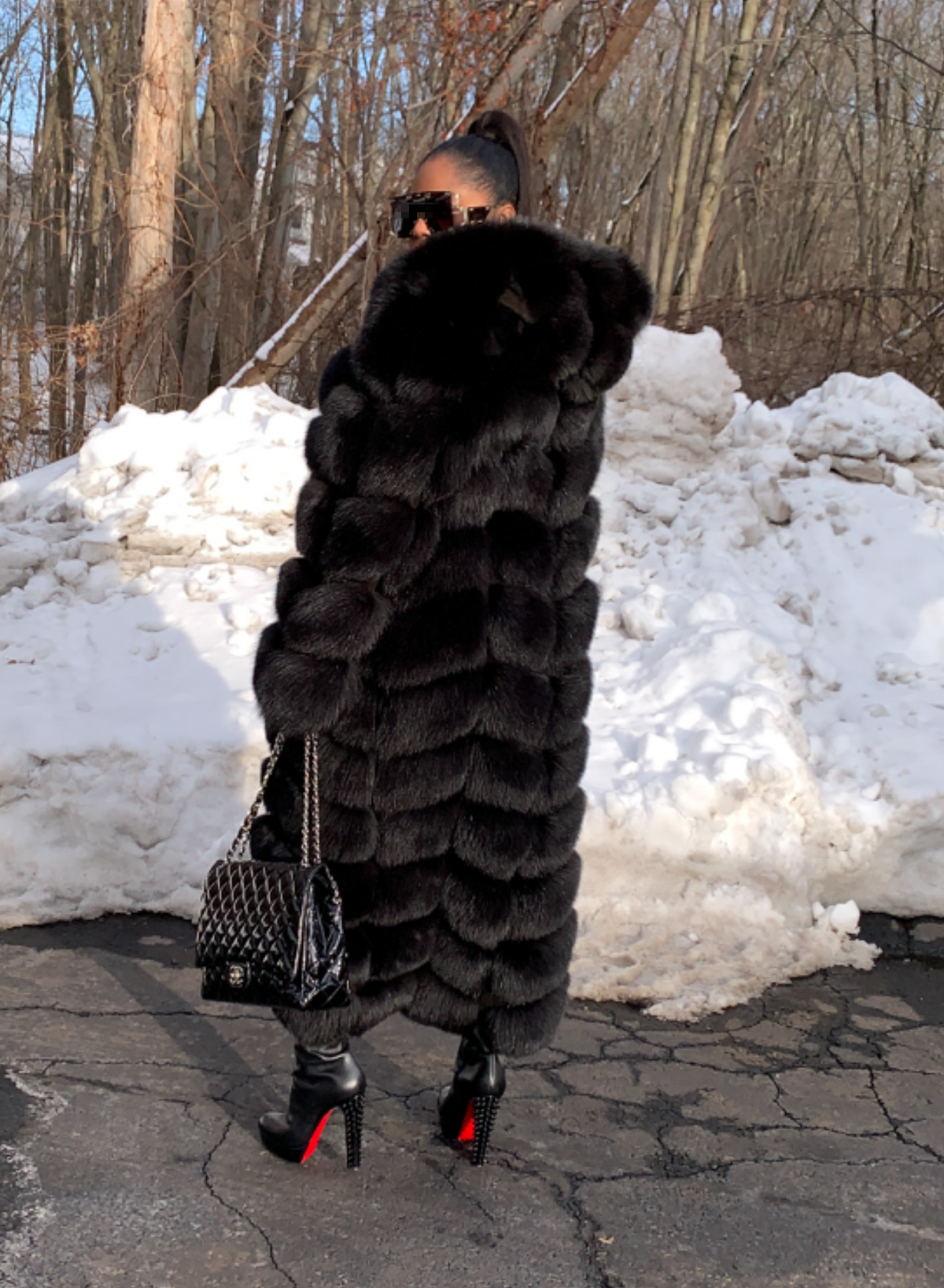 Full Length Hood Fox Fur Plush Coat