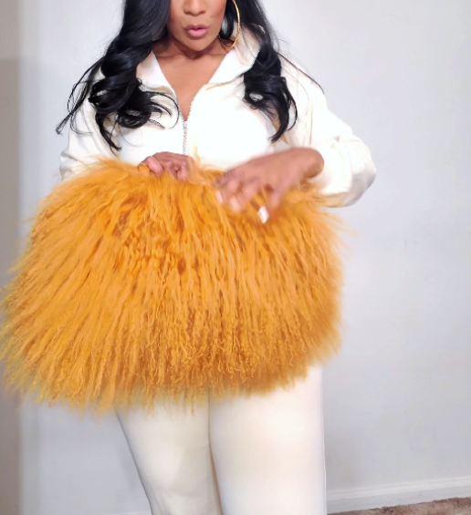 Luxury Flush Wool Fur With Leather Handles Bag