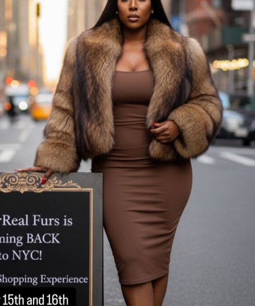 Large Lapel Black-tipped Brown Fox Fur Coat