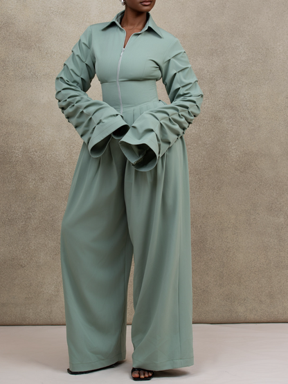 Ruffle-Sleeve Zip Jumpsuit