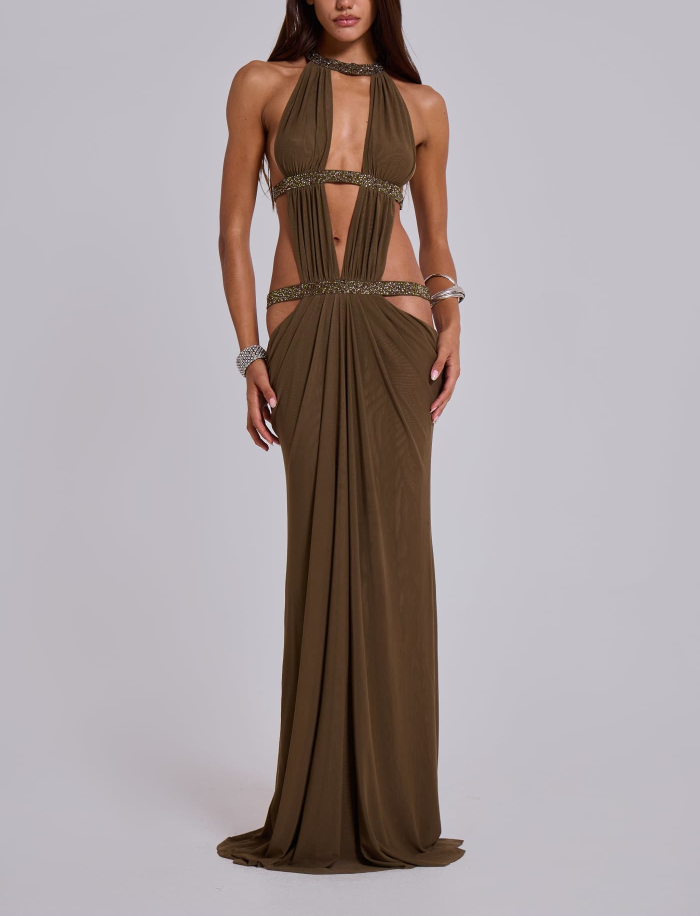 Strap Cutout Design Backless Drape Maxi Dress