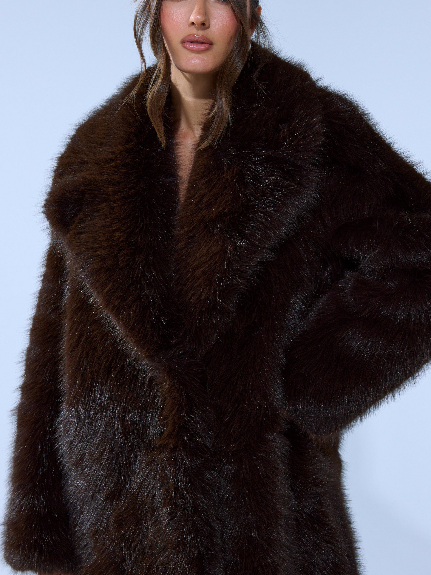 Chocolate Brown Faux Fur Coat