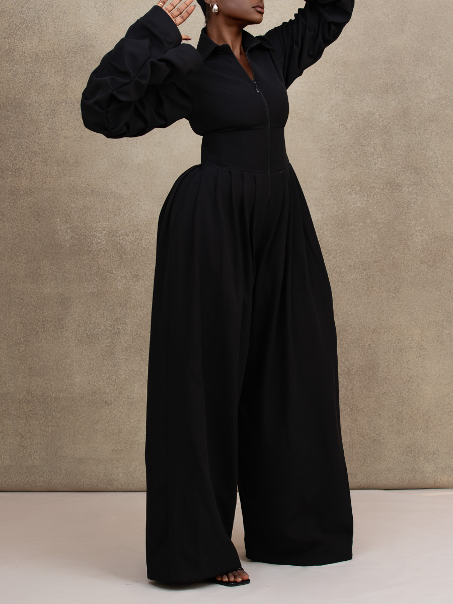 Ruffle-Sleeve Zip Jumpsuit