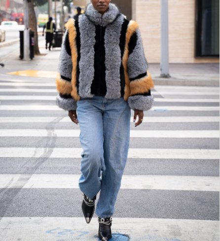 High-neck Zip-up Spliced Faux Fur Coat