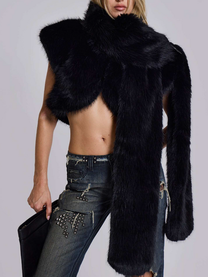 Removable Faux Fur Cape Sleeveless Jacket