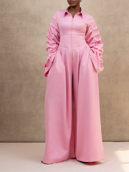 Ruffle-Sleeve Zip Jumpsuit