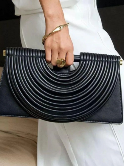Curved Striped Handle PU Leather Bag