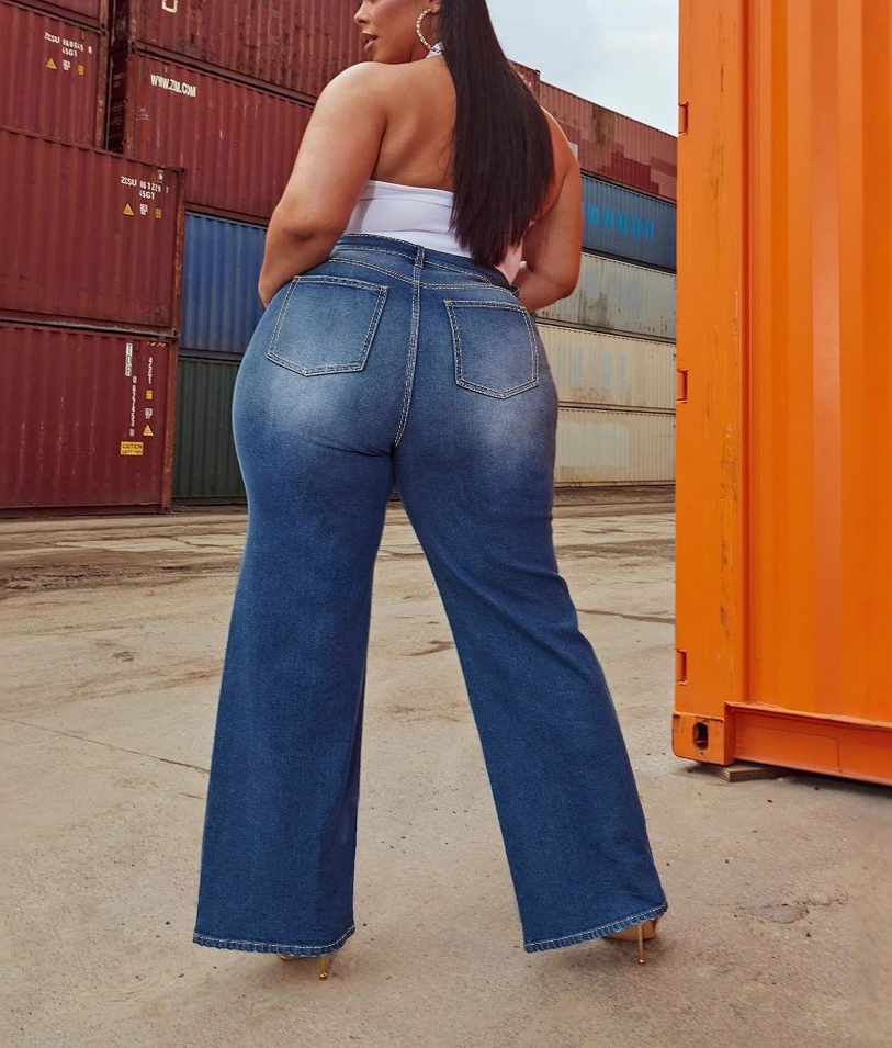 Oversized High-stretch Zipper Wide Leg Jeans