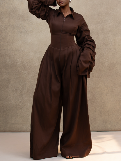 Ruffle-Sleeve Zip Jumpsuit