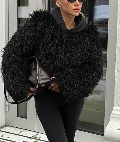 Women's Fluffy Faux Fur Cropped Coat